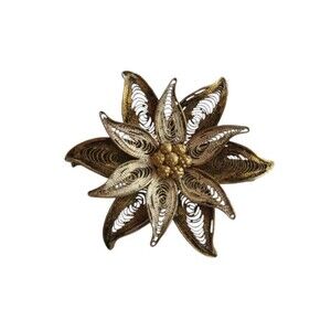 Vtg 800 Silver Gold Vermeil Cannetille Filigree Floral Pin - Trombone Clasp